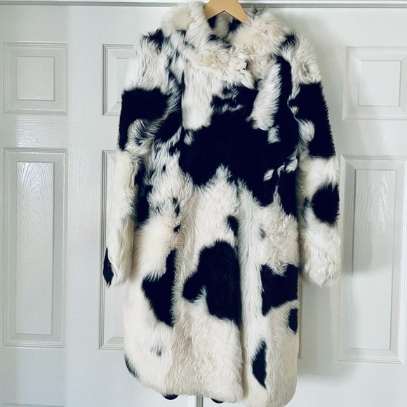 Spotted/Cow pattern Genuine Sheep Skin Shearing Fur Coat - Picture 1 of 12